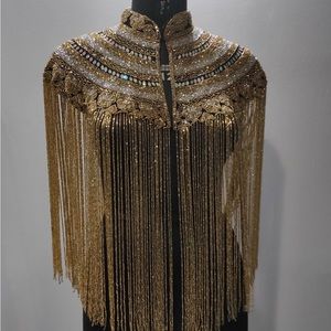 Handmade BEADED fringe cape. STUNNING. Statement piece with jeans , RAVE, dinner